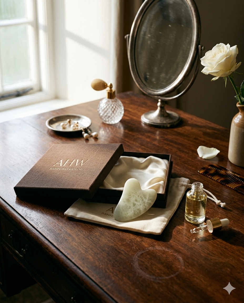 Rituel Ashford — La Pierre Ashford, coffret linen ivoire et pochette brodée AHW